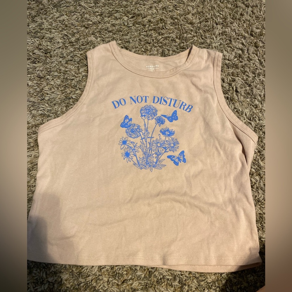 Women's Beige Crop Top with Blue Print